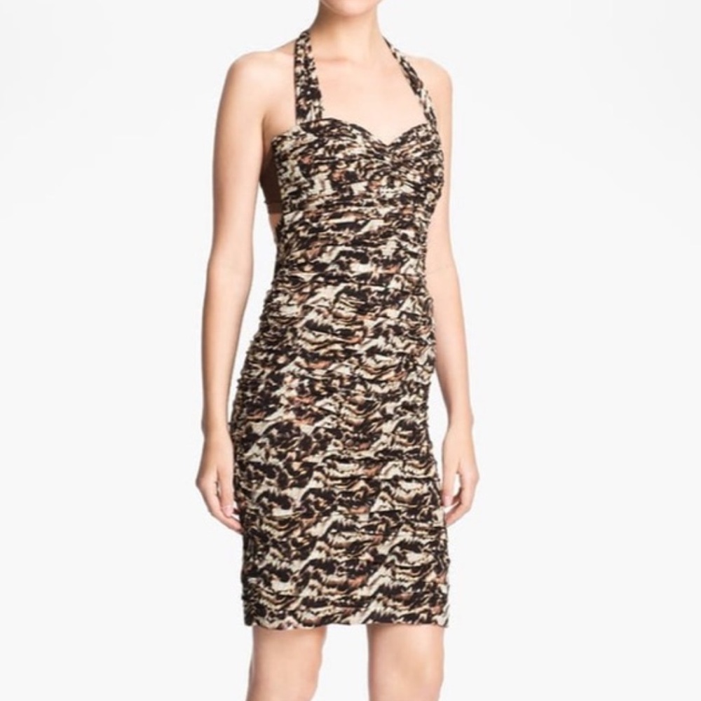 Alice + Olivia Hildie Ruched Halter Silk Dress